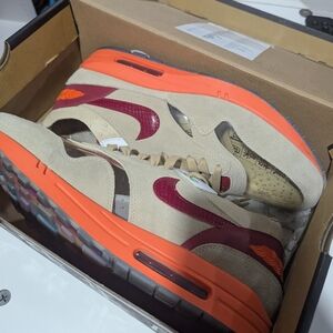 Beige and Orange Sneakers with Maroon Accents